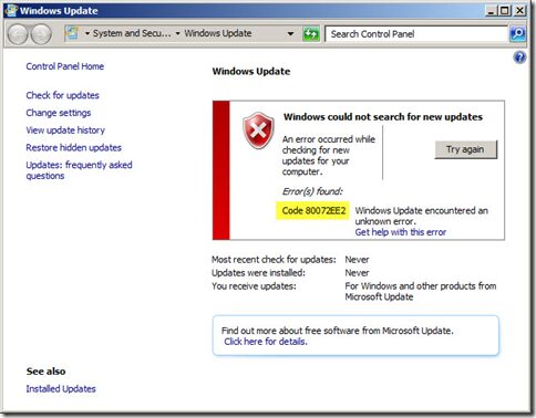 [Fixed] Code 80072EE2 Error – Windows 7 Update Not Working