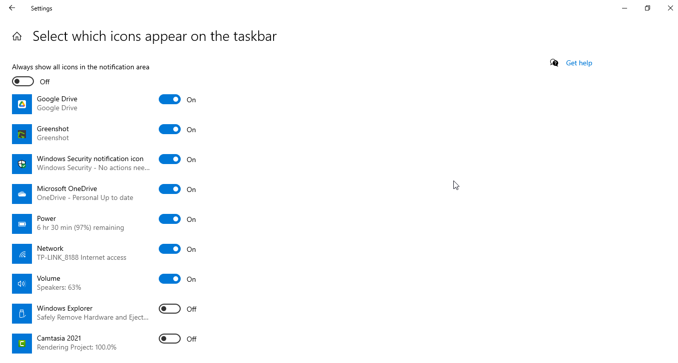 Personalize Taskbar – Show or Hide Notification Area Icons Windows 10 or 11
