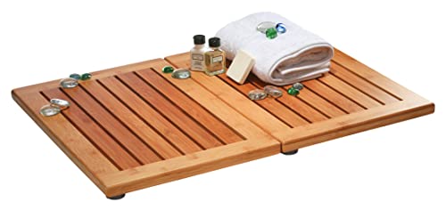 Bamboo Shower Mat - Wood Bath Mat, Outdoor Shower Mat - Foldable, Non-Slip & Elegant Bamboo Floor...