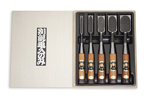 Marukatsu 5 Piece Japanese Yasuki Shirogami White Steel Chisel Set