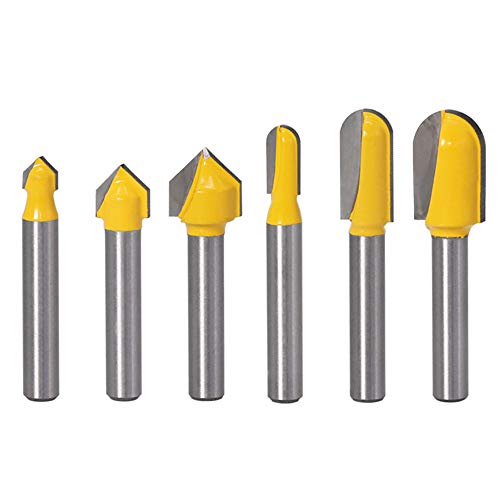 Yakamoz 6Pcs 1/4' Shank Carbide 90 Degree V-Groove and Round Nose Groove Router Bit Set 3D CNC...