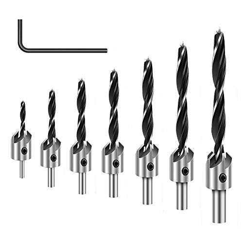 COMOWARE Countersink Drill Bits Set- 7Pcs Counter Sink Bit for Wood High Speed Steel, Woodworking...