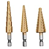 Step Drill Bit,Knoweasy 3pcs High Speed Steel Drill Kit for Metal Aluminium and Wood Drilling Hole