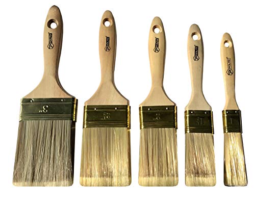 Set of 5 Polax Premium Paint Brushes - Long Bristle/Wood Handle - for Acrylic, Chalk, Oil Based,...