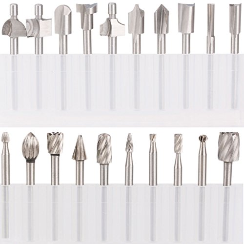 SPTA 10Pc HSS Router Carbide Engraving Bits & 10Pcs Router Bit 1/8'(3mm) Shank for Rotary Tools for...