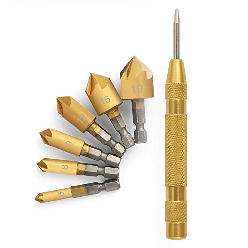 COMOWARE Countersink Drill Bit Set- 7 Pcs Counter Sinker Drill Bits for Wood, Quick Change, 1/4''...