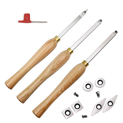 YUFUTOL Carbide Woodturning Tool Mini Size (3 Piece Set) Includes Diamond Shape, Round and Square...