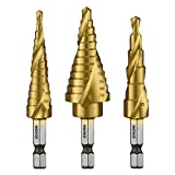 Neiko 10181A Quick Change HSS Titanium Coated Spiral Grooved Step Drill Bit 3-Piece Set | 31 Step...