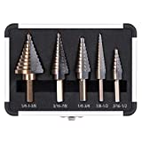 HYCLAT 5pcs Titanium Step Drill Bit, Hss Cobalt Multiple Hole 50 Sizes, High-Speed Metal Steel Step...