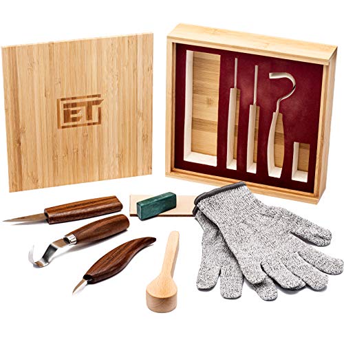 Elemental Tools 9pc Wood Carving Tools Set - Hook Carving Knife, Whittling Knife, Detail Wood...