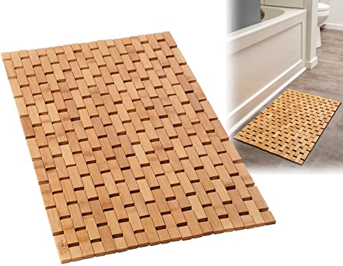 Natural Bamboo Wood Bath Mat - Bathroom Sauna Bathtub Kitchen Rug Accessories - Standard Bathmat (16...