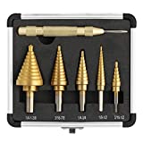 COMOWARE Step Drill Bit Set & Automatic Center Punch- Unibit, Titanium Coated, Double Cutting...