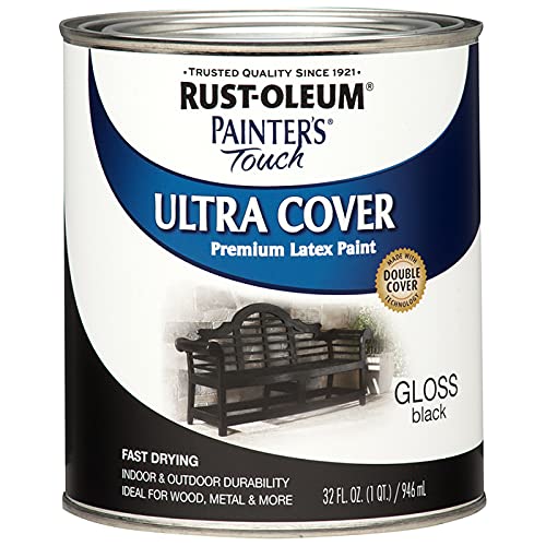 Rust-Oleum 1979502 Painter's Touch Latex Paint, Quart, Gloss Black, 1 Quart