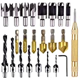 Rocaris 23-Pack Woodworking Chamfer Drilling Tool, 6pcs 1/4' Hex 5 Flute 90 Degree Countersink Drill...