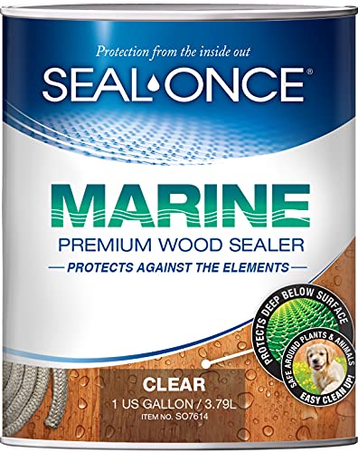 Seal-Once Marine - 1 Gallon Penetrating Wood Sealer, Waterproofer & Stain. Water-Based, Ultra-Low...