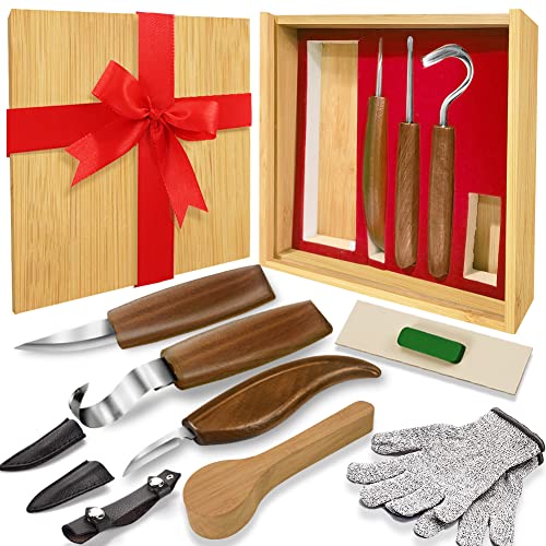 12pcs Wood Carving Tools Set-WAYCOM Hook Carving Knife,Detail Wood Knife,Whittling Knife Cut...