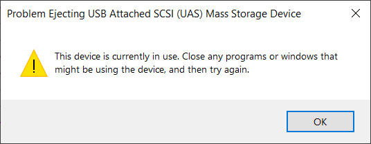 Problem Ejecting Usb Attached Scsi Uas Mass Storage Device
