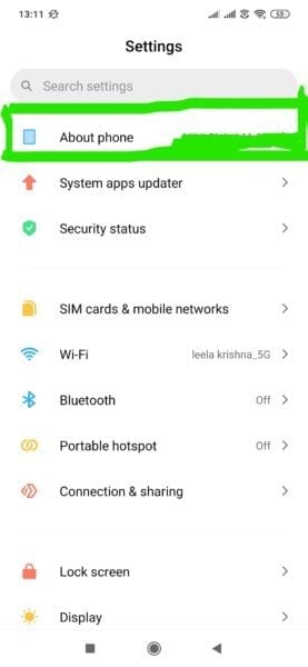 About Phone Redmi Settings