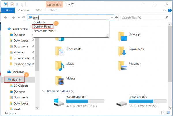 Access Control Panel Windows 10 Using File Explorer