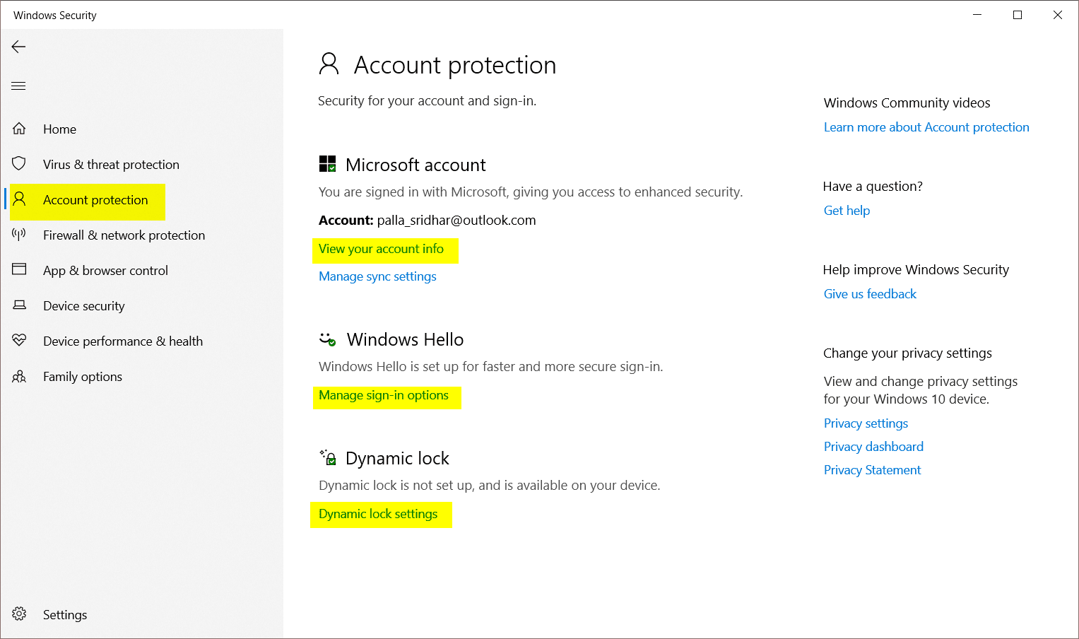 Account Protection Windows 10