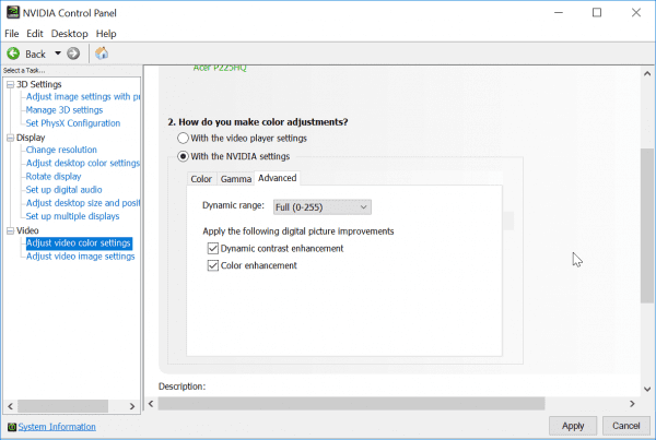 Adjust Video Color Settings Nvidia