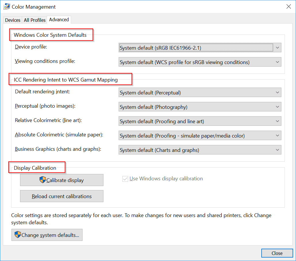 Advanced Color Management Settings