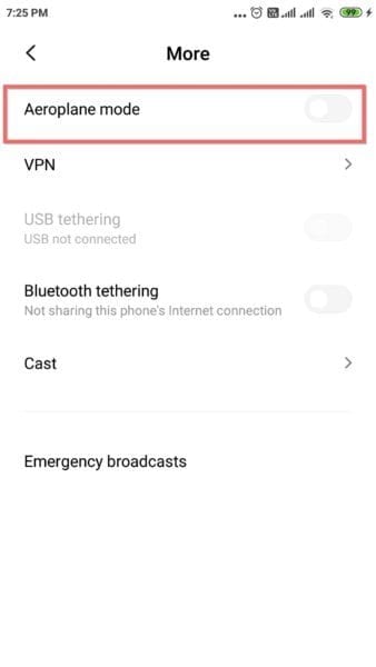 Aeroplane Mode Xiaomi Redmi Settings