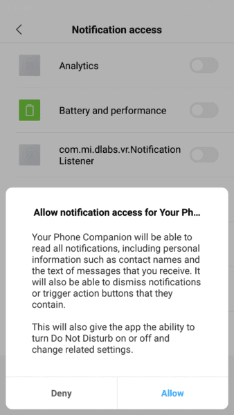 Allow Notification Acess To Your Phone Companion App