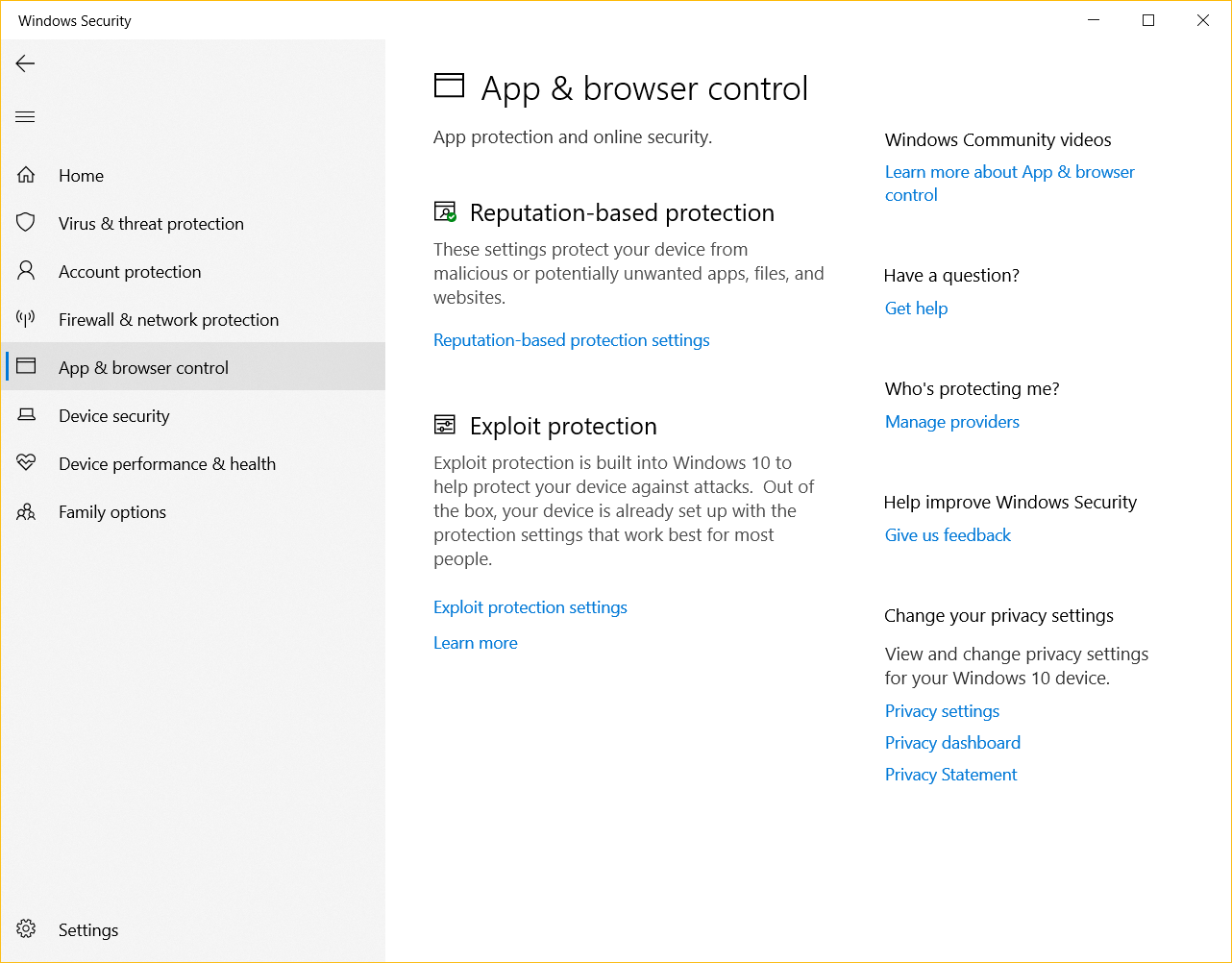 App And Browser Control Open Windows Defender Links