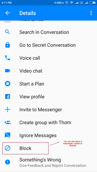 Block Contact Messenger Android