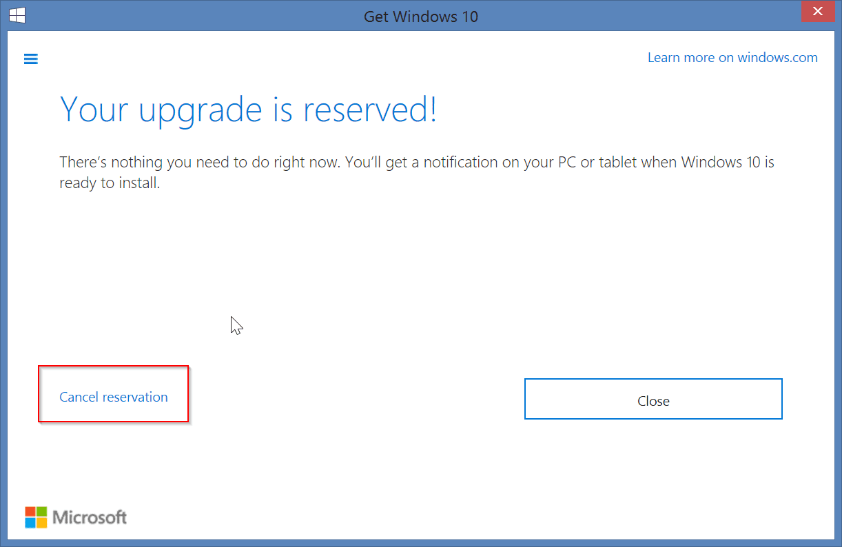 Cancel-Windows-10-Reservation