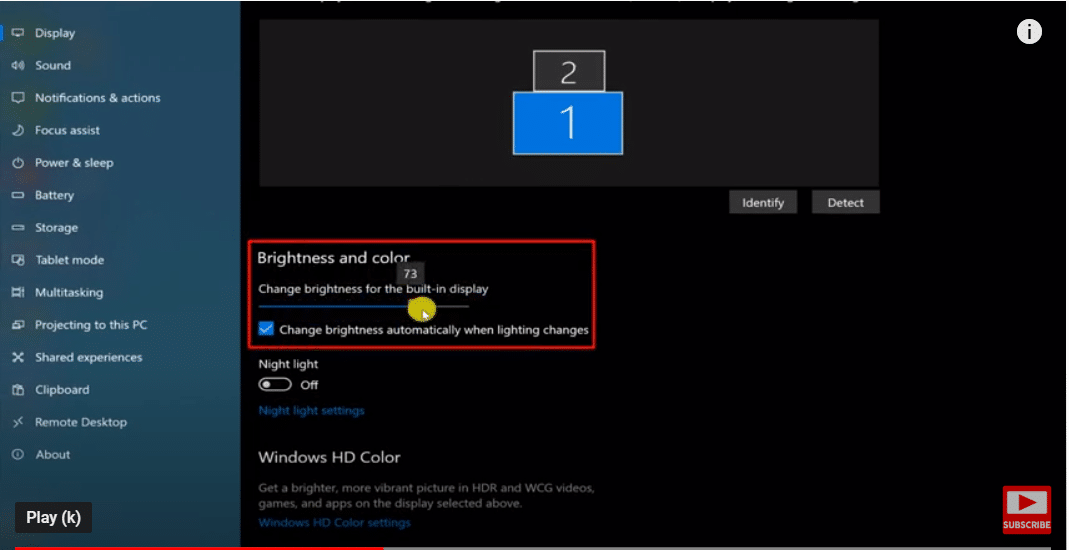 Change Screen Brightness Windows 10