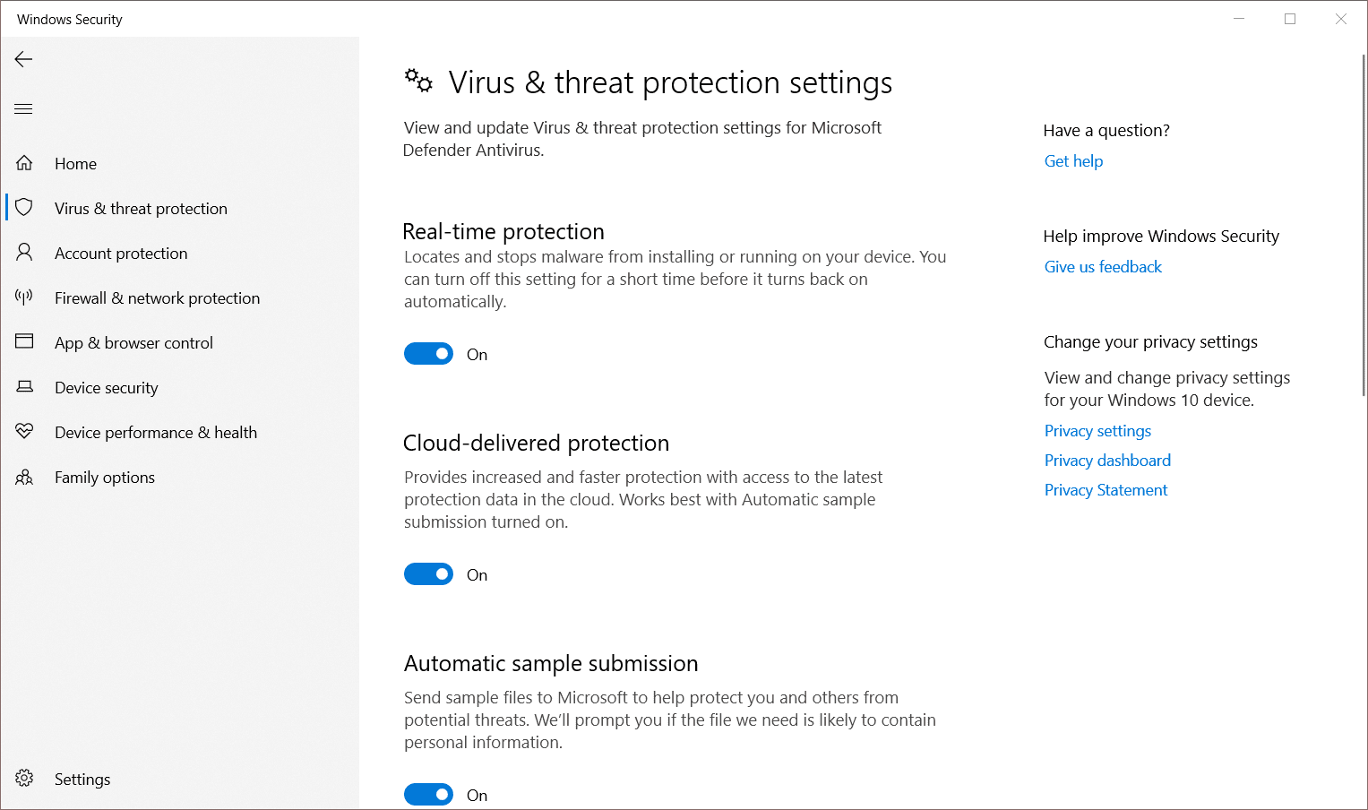Cloud Delivered Real Time Protection Windows 10
