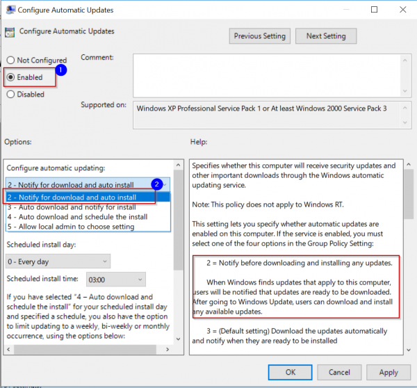 Configure Automatic Updates Option Block Win 10 October Update