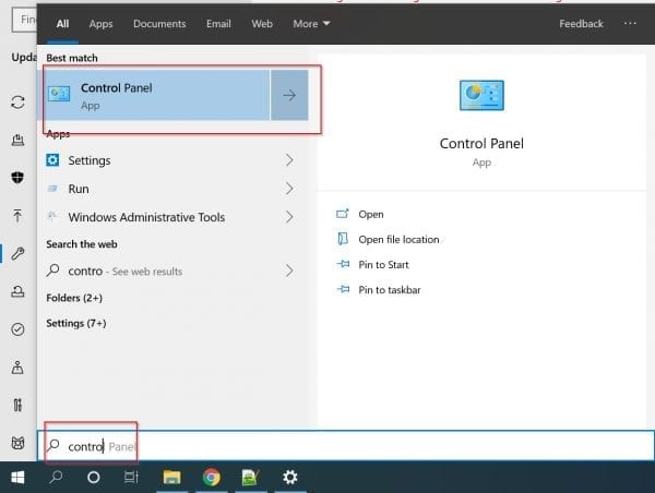 Windows 10 Control Panel In Search Box