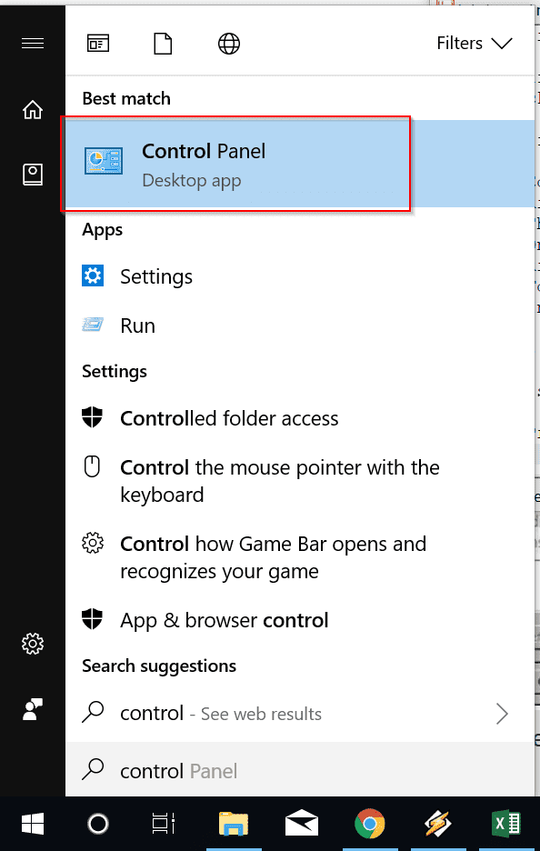 Control Panel Windows 10
