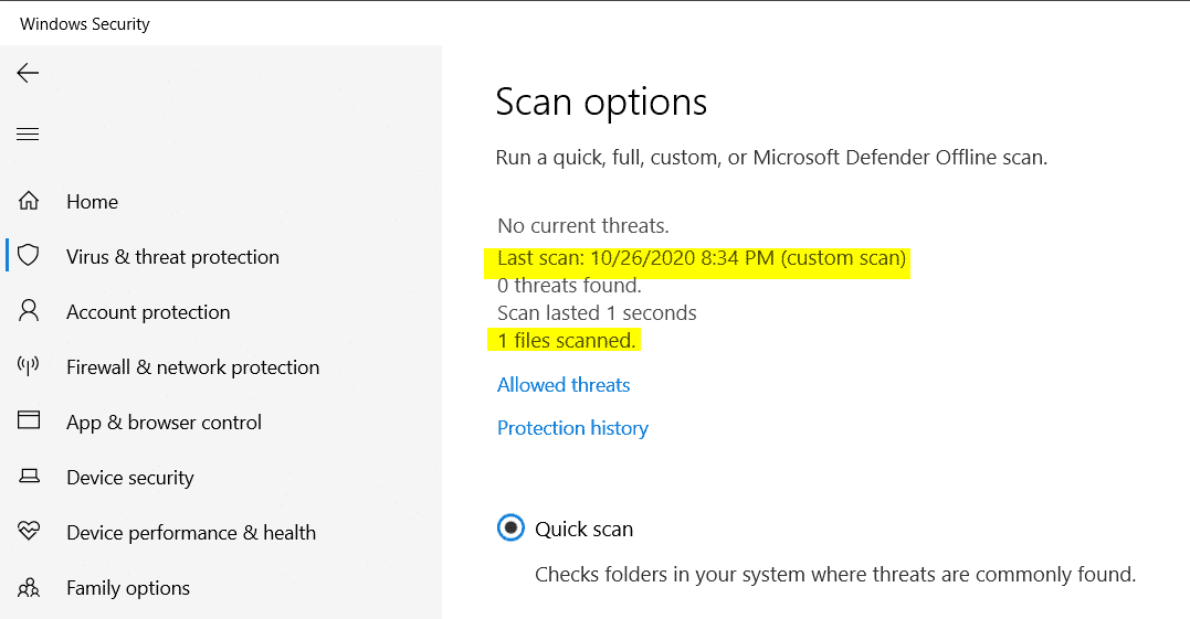 Custom Scan Microsoft Defender Windows 10