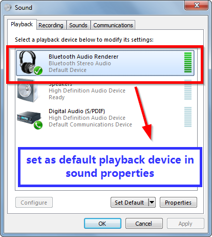 Set Bluetooth Sound Device As Default
