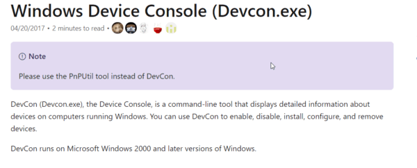 Devcon Outdated Windows 10
