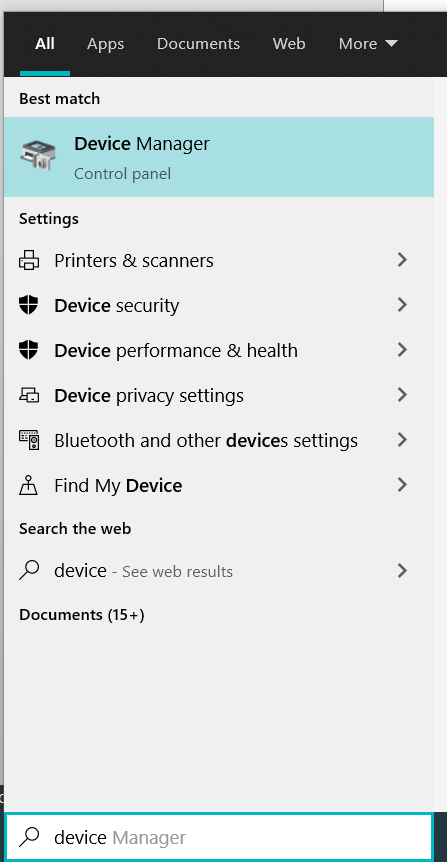 Device Manager Search Bar Windows 10