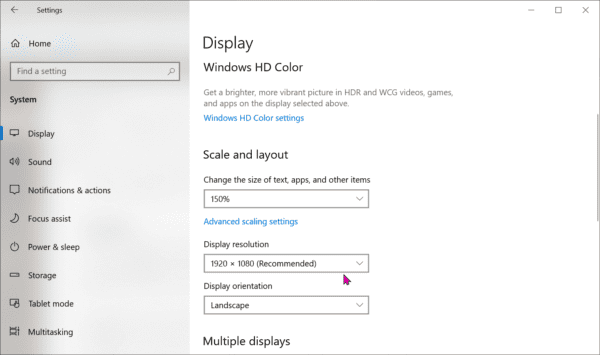 Display System Setting Windows 10 1909