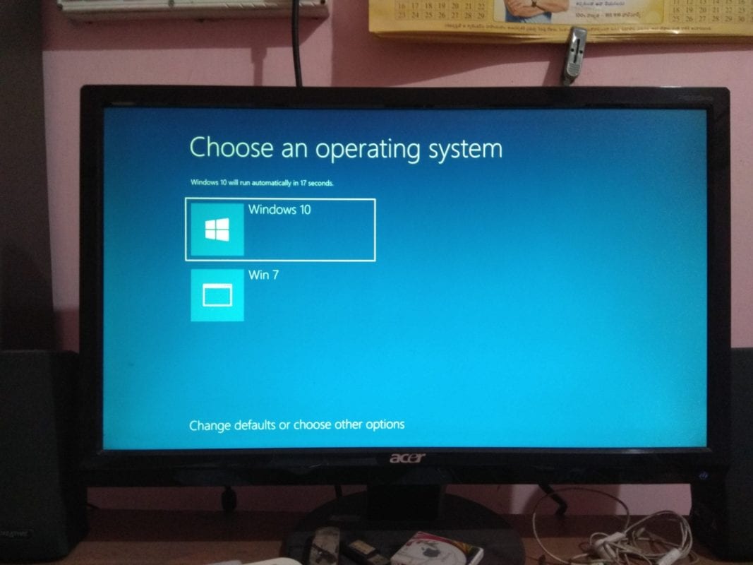 Dual Boot Options Windows 10 And Windows 7