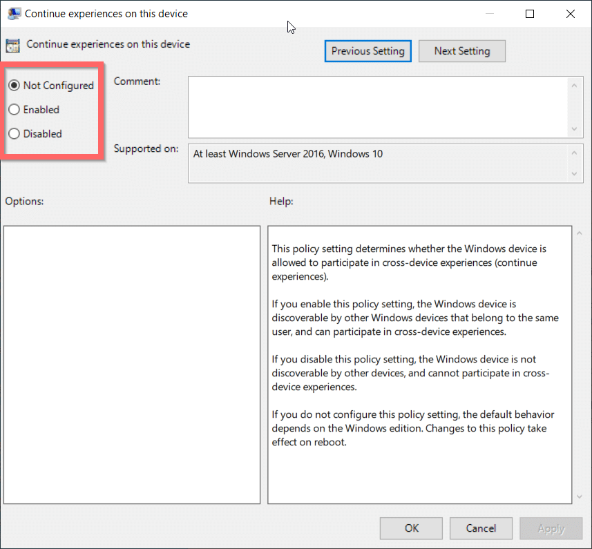 Enable Disable Shared Experiences Windows 10 Gpo