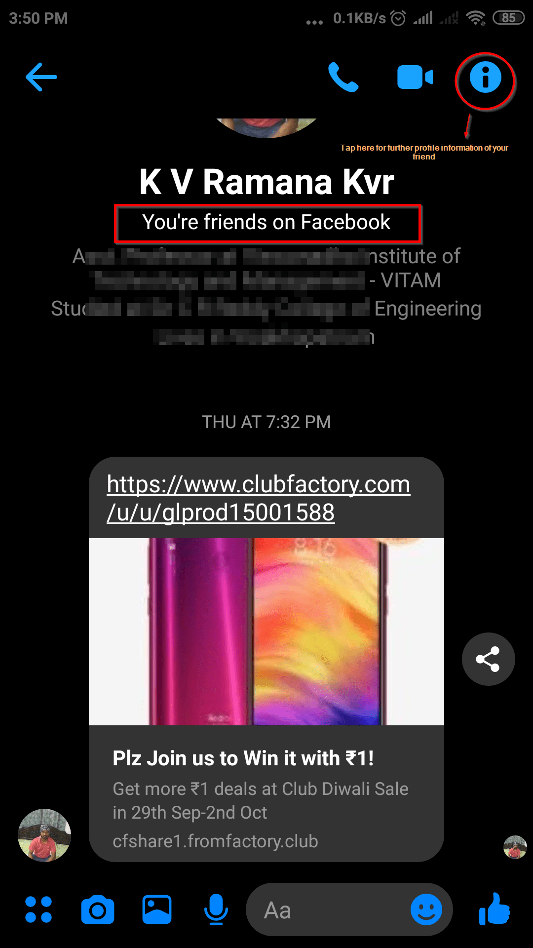 Tap The Info Icon Of Friend In Messenger