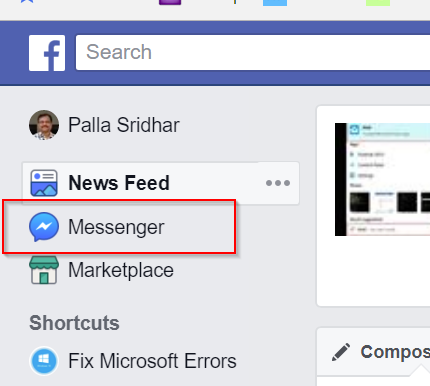 Facebook Messenger Home Screen