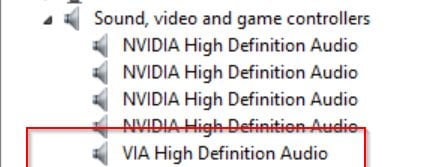 Via High Definition Audio Driver - Device Manager - Windows 8.1 64 Bit