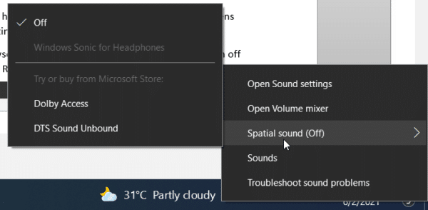 Windows 10 Spatial Sound Off