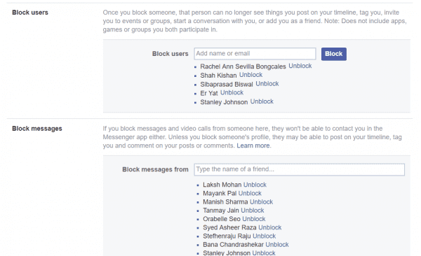 Manage Blocking Facebook Messenger