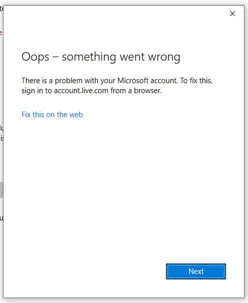 Microsoft Account Error Message Not Removed