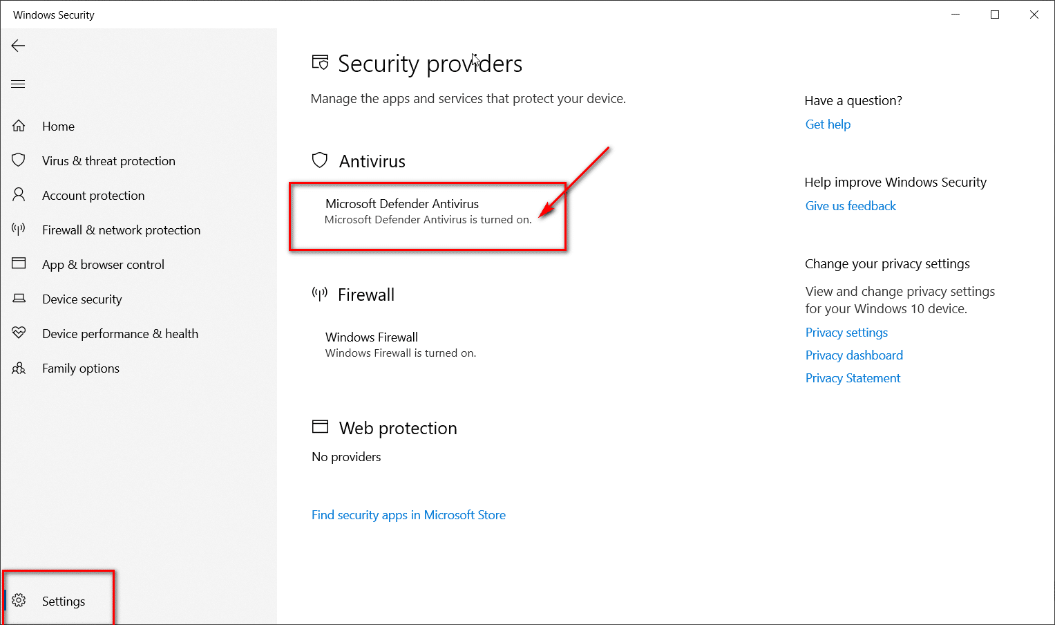 Microsoft Defender Antivirus Turned On